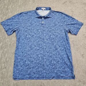 PETER MILLAR Pilot Mills‎ Indigo Palms Printed Polo Shirt Mens Sz. XL Blue